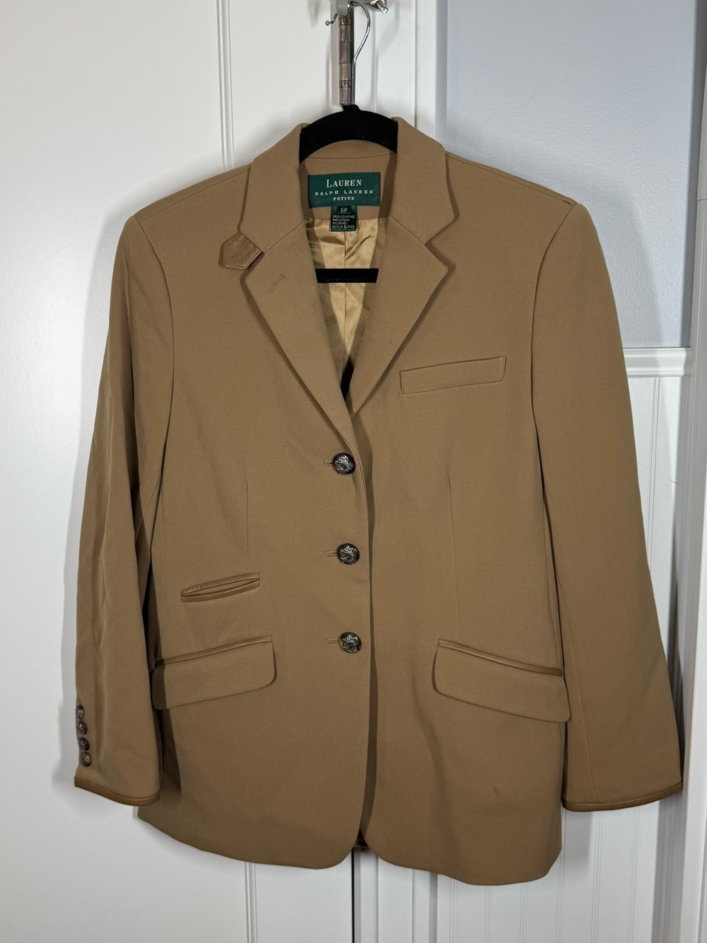 VTG LRL Ralph Lauren Green Label Tweed Blazer Brown Collar Womens Size 6 Petite